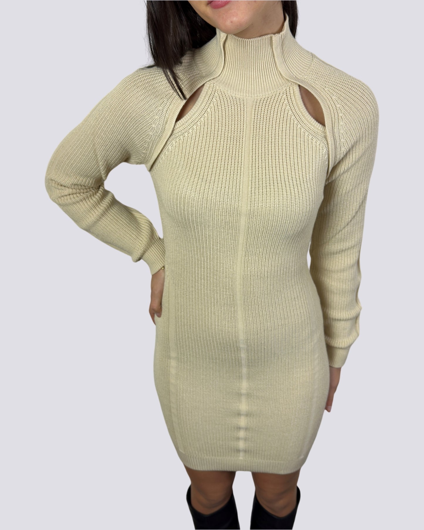 Abito mini in maglia crema