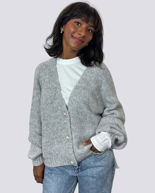 Cardigan  in lurex con bottone gioiello