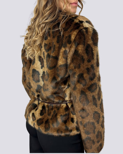 Ecopelliccia animalier con cintura