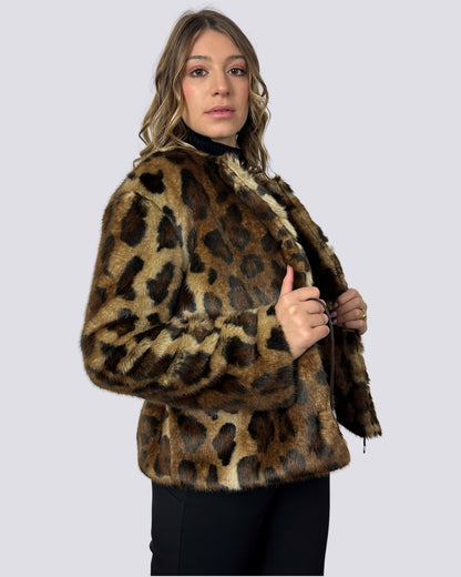 Ecopelliccia animalier con cintura