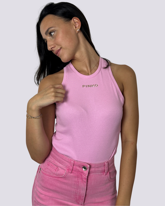 Pinko Top Canotta a Costine con Logo