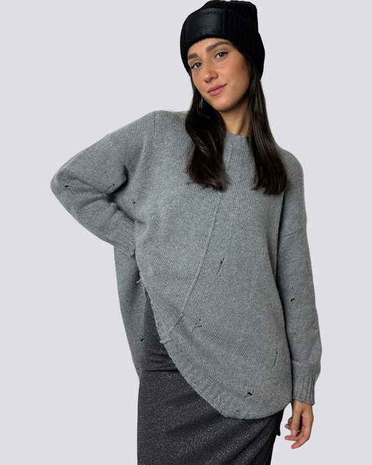 Maglia over con rotture grigio