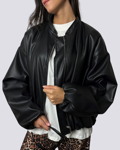 Giacca Bomber in ecopelle nero