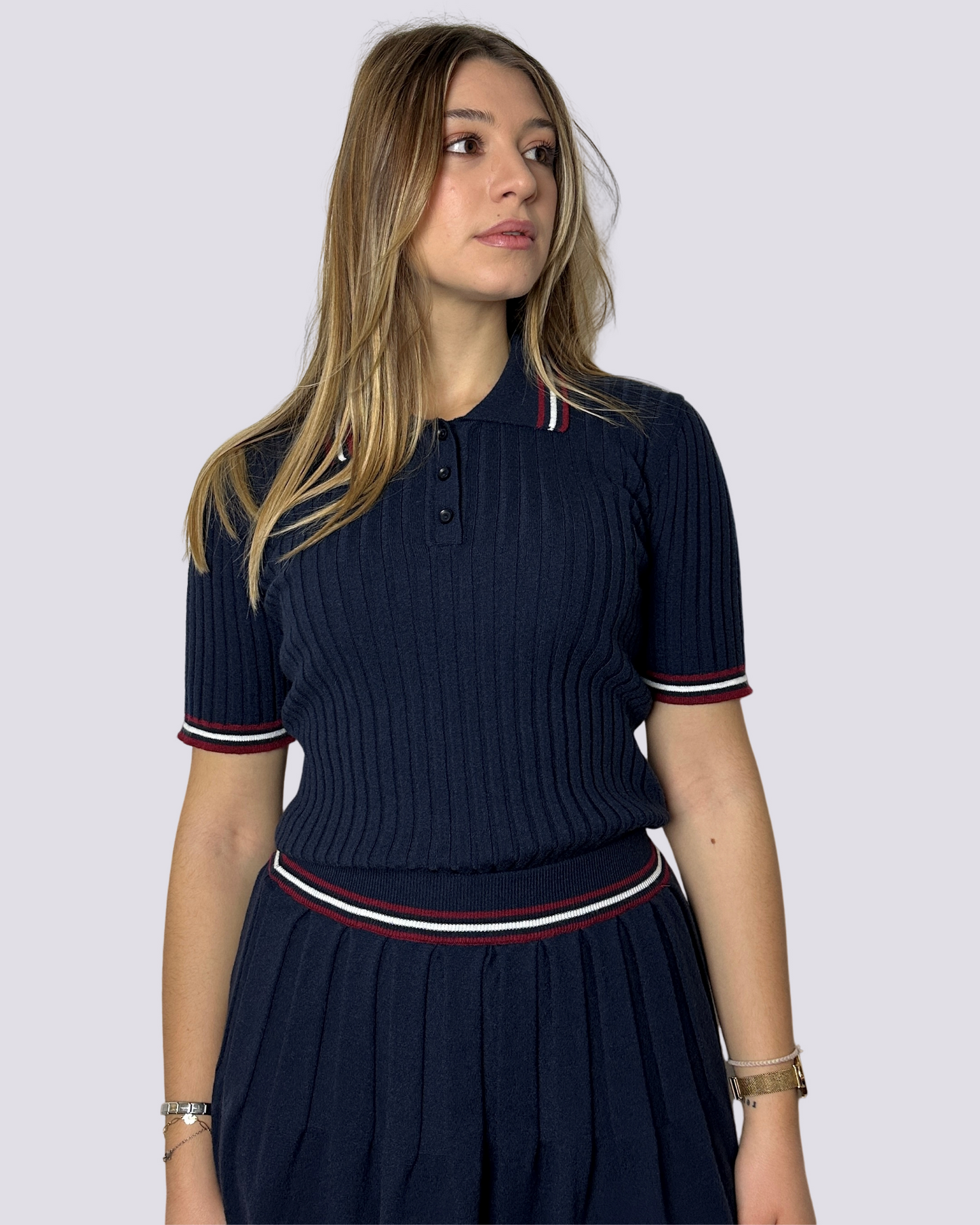 Maglia polo in filo viscosa blu