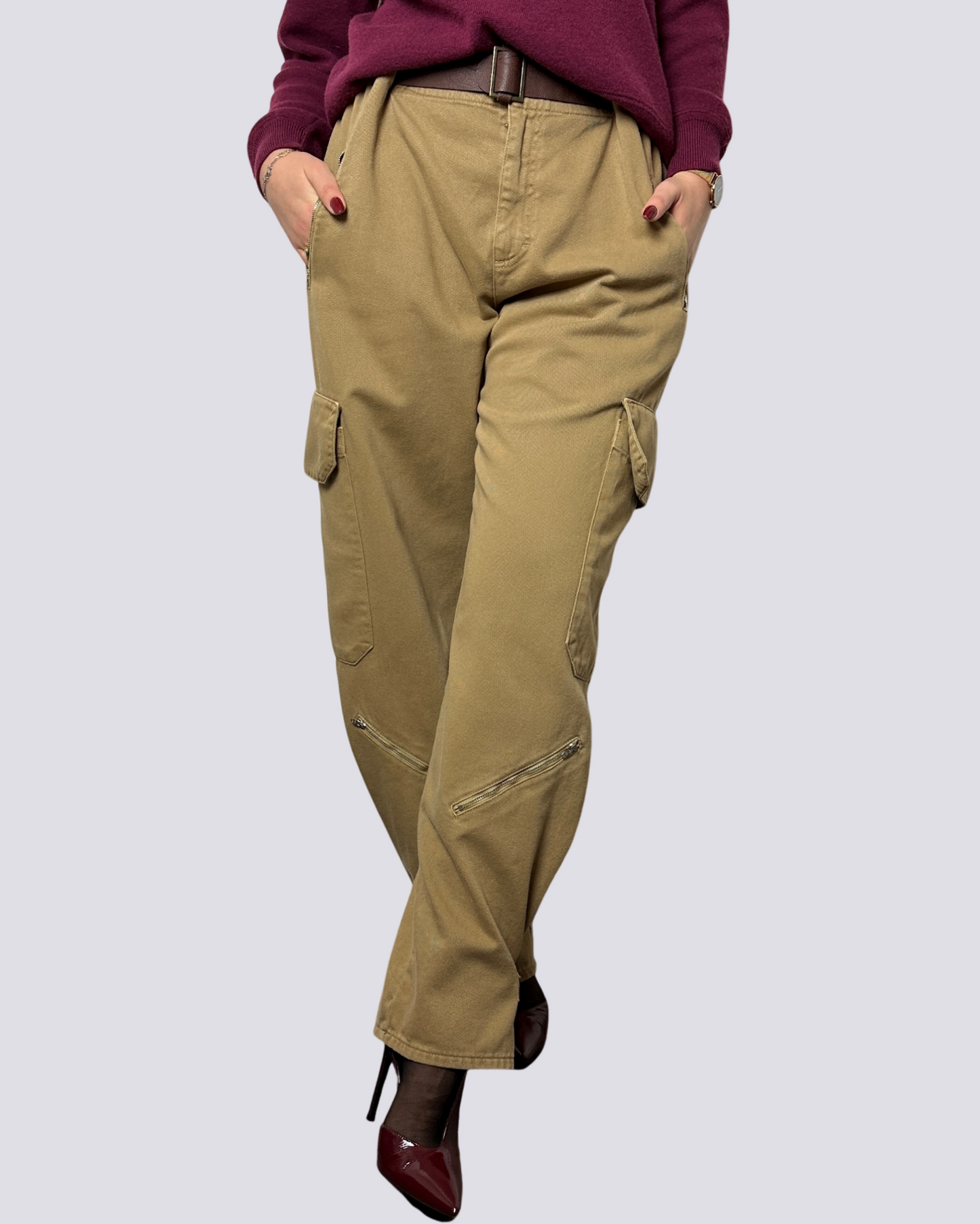 Pantalone cargo cammello