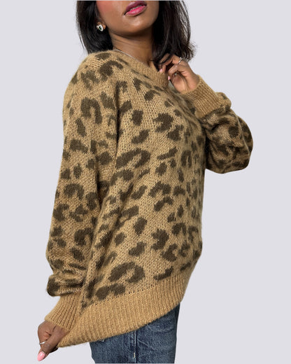 Maglione animalier cammello