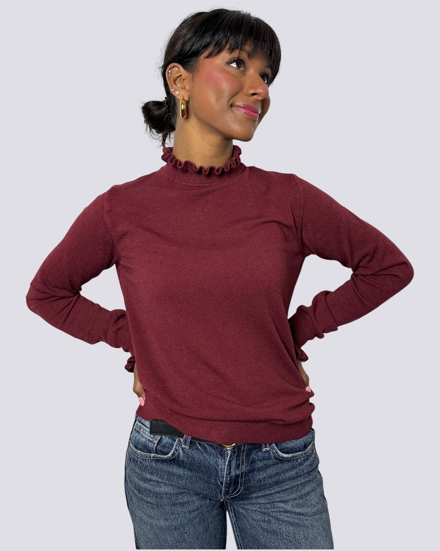 Maglia con collo rouches bordeaux