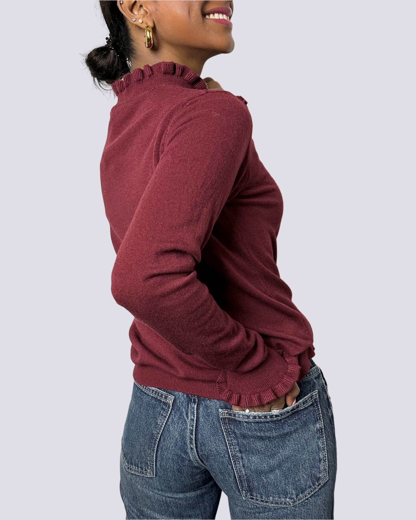 Maglia con collo rouches bordeaux