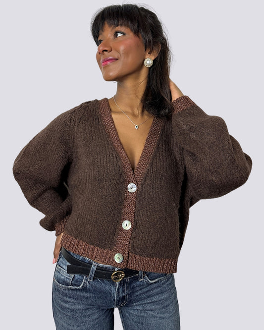 Cardigan con profilo in lurex cioccolato