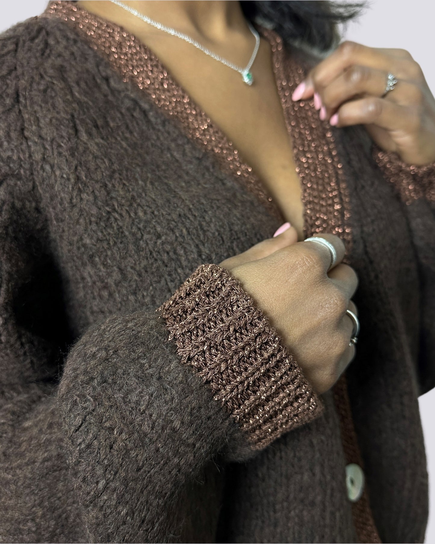 Cardigan con profilo in lurex cioccolato