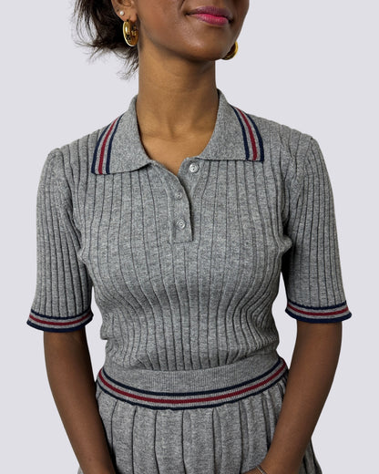 Maglia polo in filo viscosa grigio